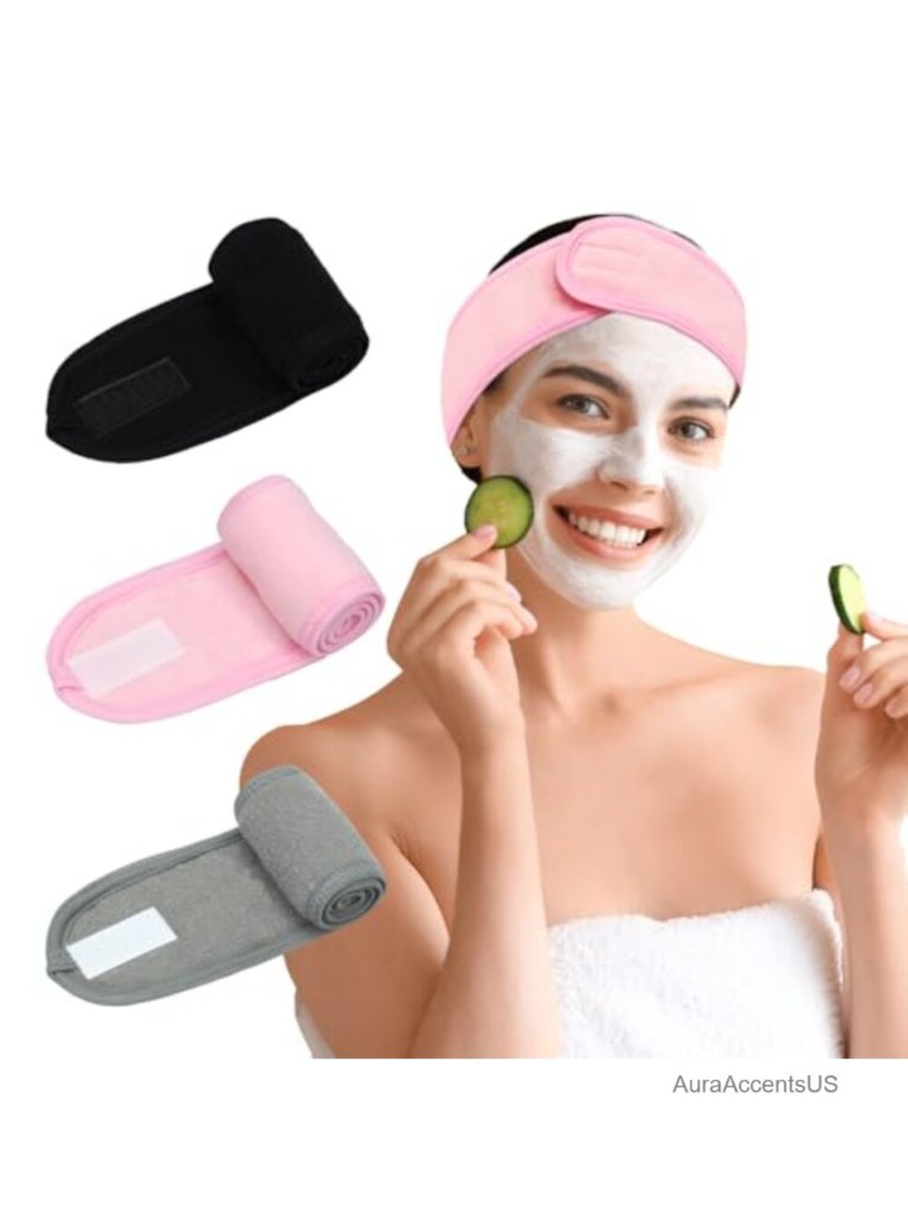 3 Pack Facial Spa Headband Adjustable Non-Slip Terry Cloth Hair Wrap